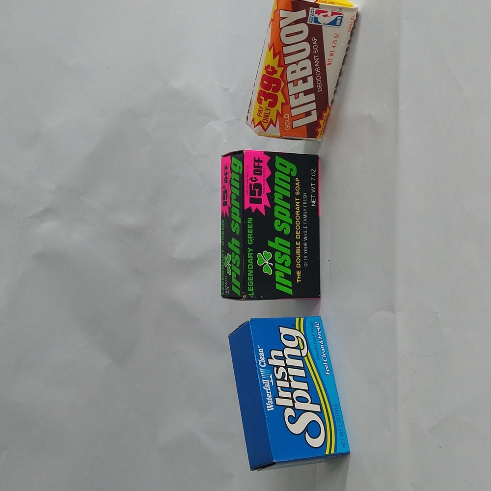 3 Vintage Deodorant Soap Bars Irish Spring Waterfall Lifebuoy